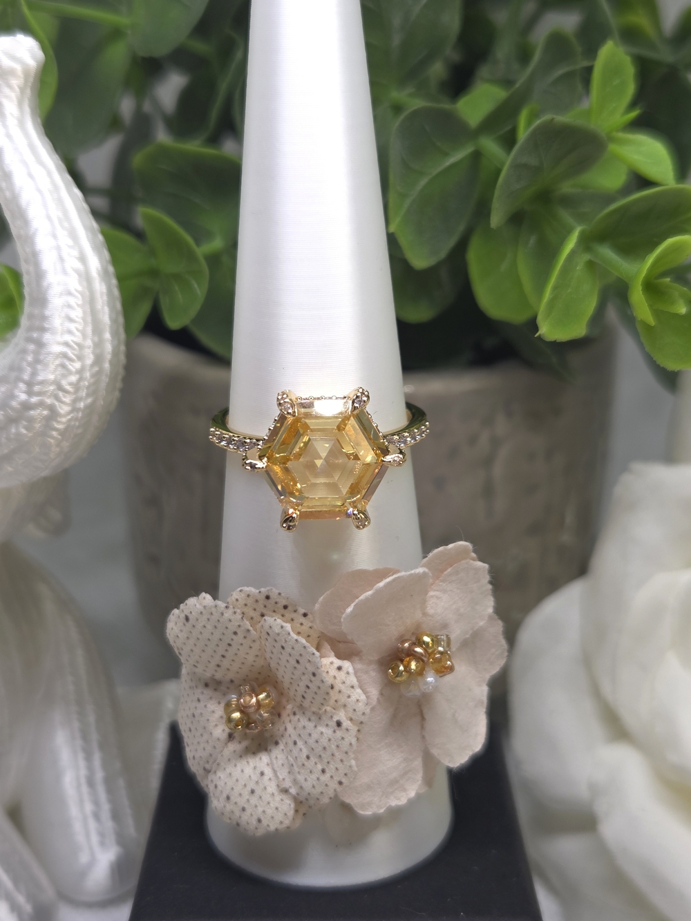 BP Sparkling Hexagon Citrine Gold-Tone Ring